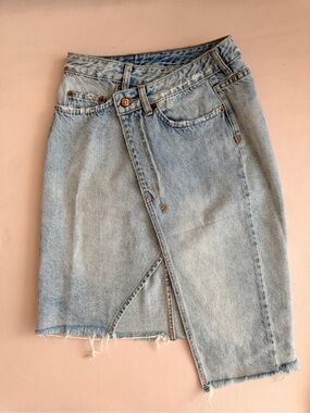 Ksubi Light Blue Asymmetrical Denim Wrap Skirt
